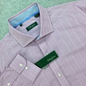 Bobby Jones Mens L Purple Plaid Long Sleeve Button Down‎ Dress Shirt 100% Cotton